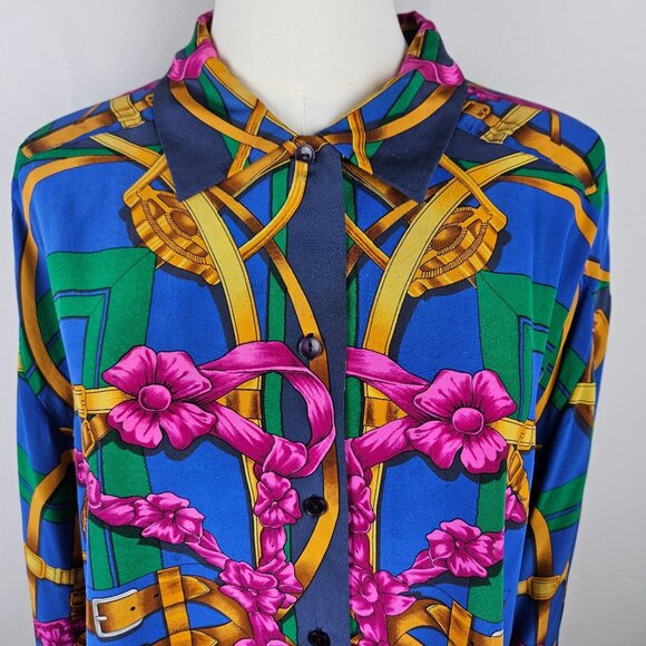 SOLD DO NOT BUY  Blouse Shirt Size 16 Multicolor Floral & Chain Print - Picture 2 of 8